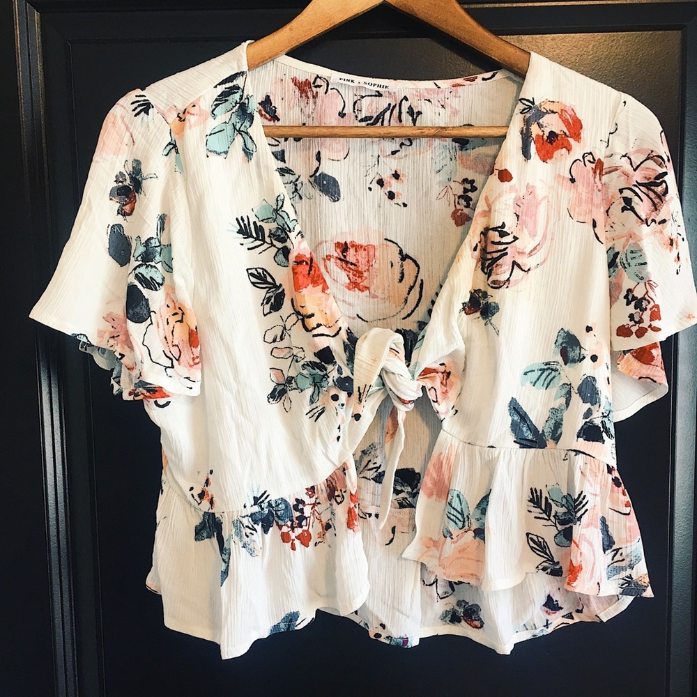 Pink + Sophie Floral Tie Crop Shirt